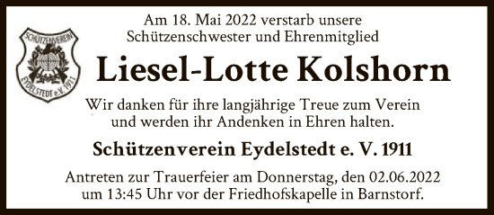 Traueranzeige von Liesel-Lotte Kolshorn von SYK