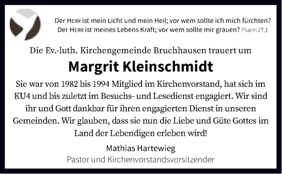 Traueranzeige von Margrit Kleinschmidt von SYK