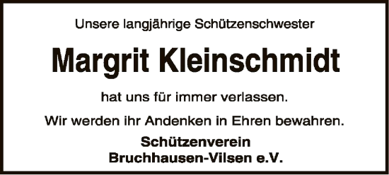 Traueranzeige von Margrit Kleinschmidt von SYK