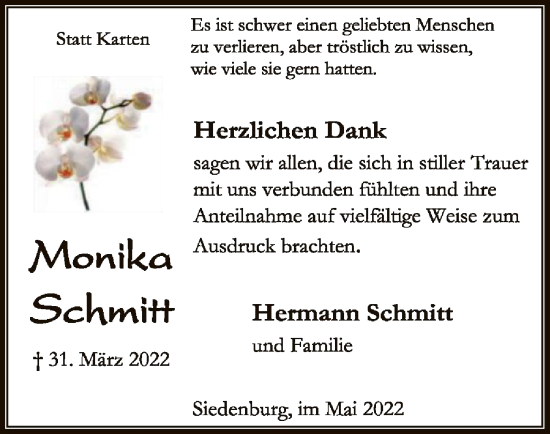 Traueranzeige von Monika Schmitt von SYK