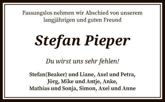 Traueranzeige von Stefan Pieper von SYK