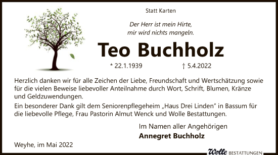 Traueranzeige von Teo Buchholz von SYK