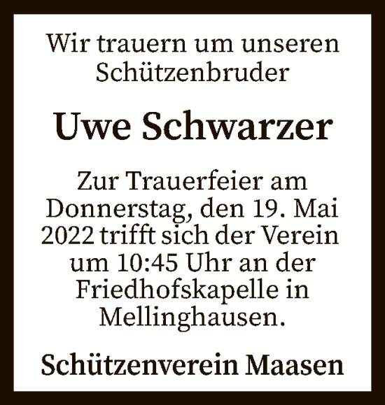Traueranzeige von Uwe Schwarzer von SYK