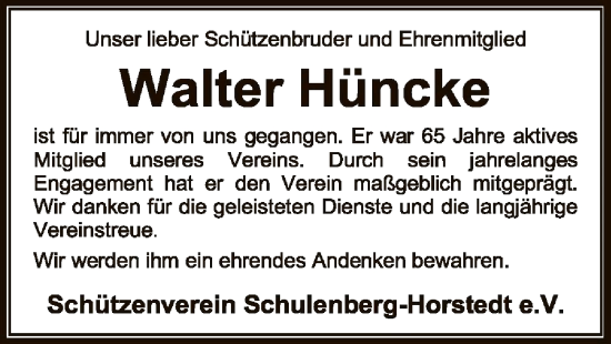 Traueranzeige von Walter Hüncke von SYK