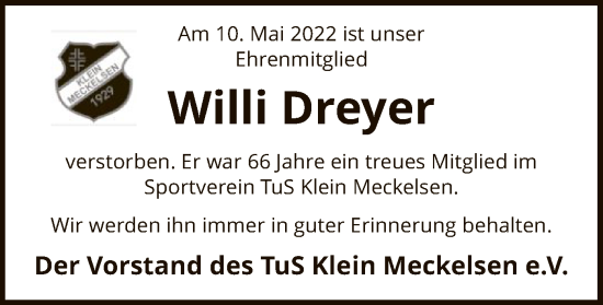 Traueranzeige von Willi Dreyer von SYK