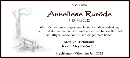 Traueranzeige von Anneliese Ruröde von SYK