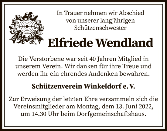 Traueranzeige von Elfriede Wendland von SYK