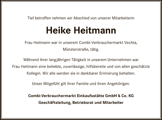 Traueranzeige von Heike Heitmann von SYK