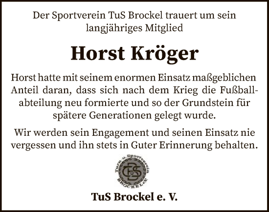 Traueranzeige von Horst Kröger von SYK