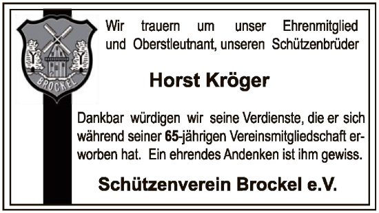 Traueranzeige von Horst Kröger von SYK