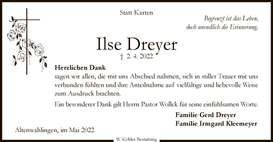 Traueranzeige von Ilse Dreyer von SYK