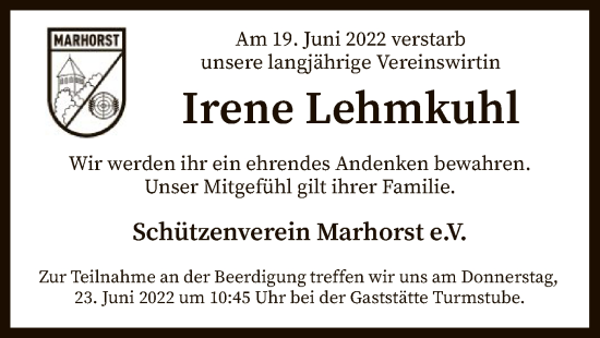 Traueranzeige von Irene Lehmkuhl von SYK