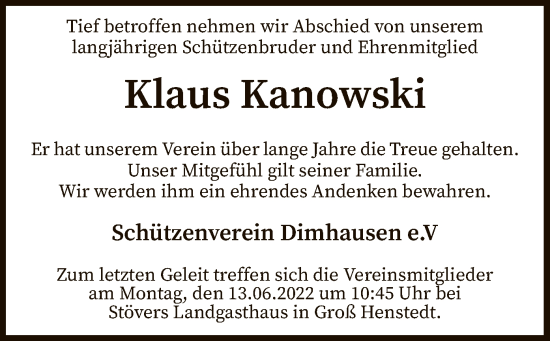 Traueranzeige von Klaus Kanowski von SYK