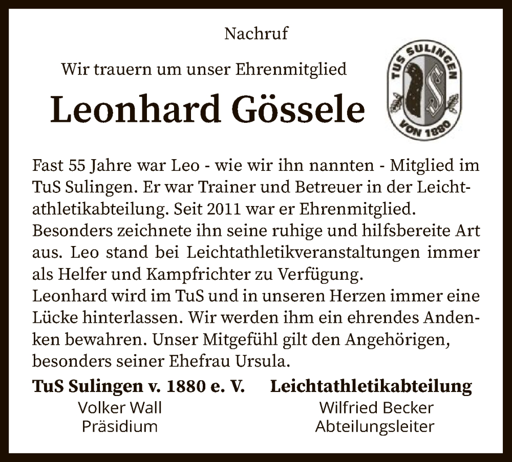  Traueranzeige für Leonhard Gössele vom 23.06.2022 aus SYK