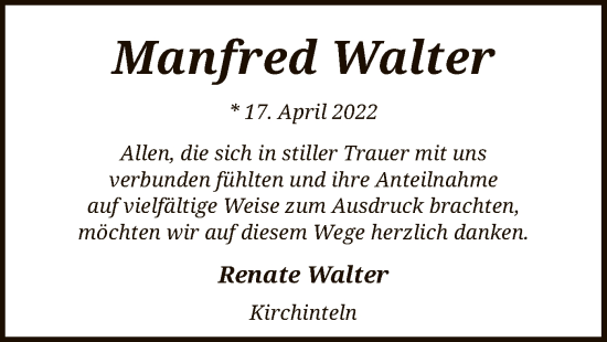 Traueranzeige von Manfred Walter von SYK