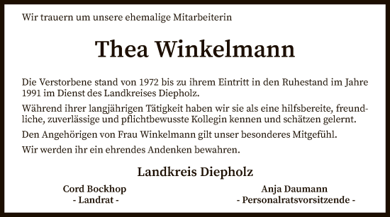 Traueranzeige von Thea Winkelmann von SYK