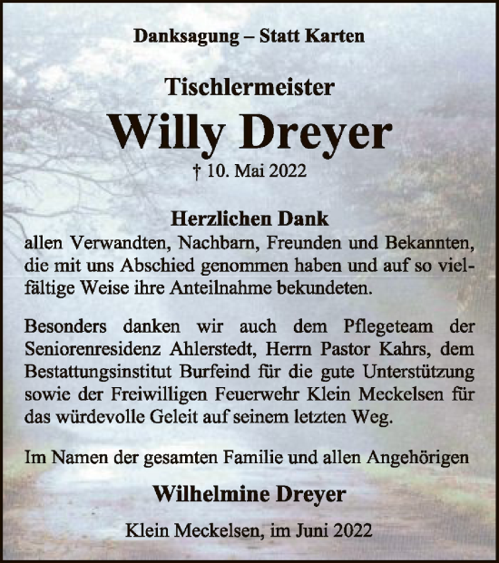 Traueranzeige von Willy Dreyer von SYK