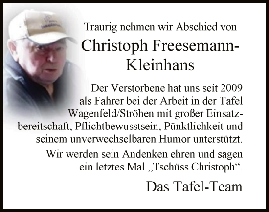 Traueranzeige von Christoph Freesemann-Kleinhans von SYK