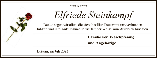 Traueranzeige von Elfriede Steinkampf von SYK