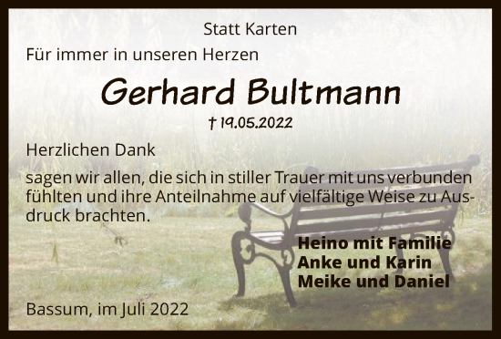 Traueranzeige von Gerhard Bultmann von SYK