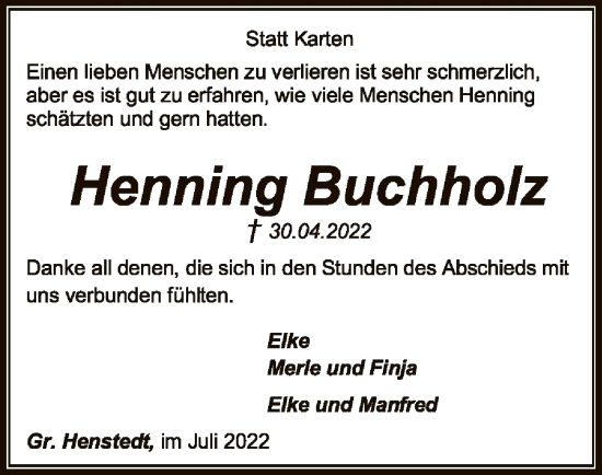 Traueranzeige von Henning Buchholz von SYK