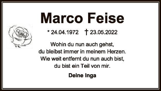 Traueranzeige von Marco Feise von SYK