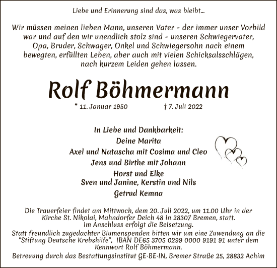 Traueranzeige von Rolf Böhmermann von SYK