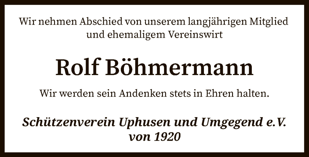  Traueranzeige für Rolf Böhmermann vom 16.07.2022 aus SYK