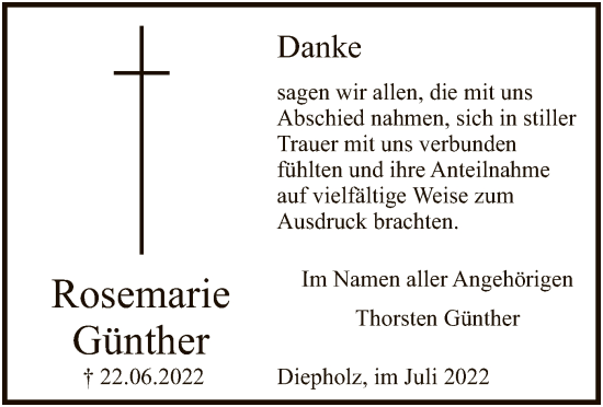 Traueranzeige von Rosemarie Günther von SYK