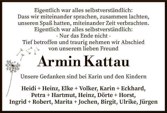 Traueranzeige von Armin Kattau von SYK