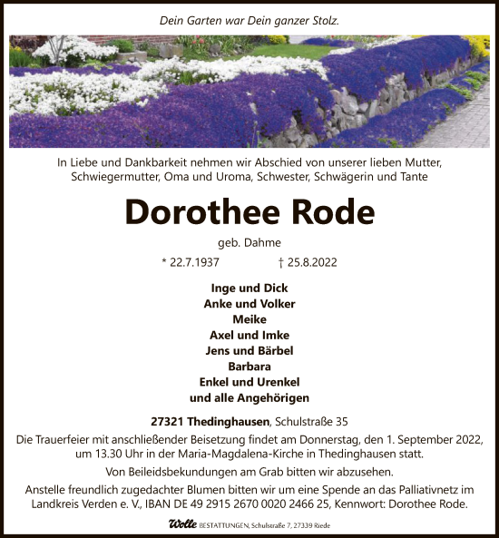 Traueranzeige von Dorothee Rode von SYK