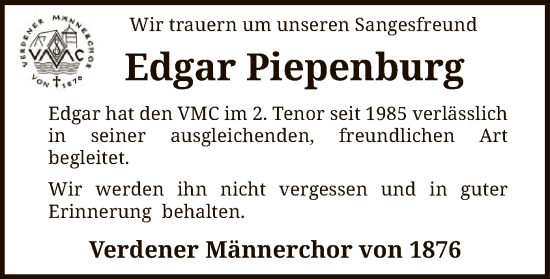 Traueranzeige von Edgar Piepenburg von SYK