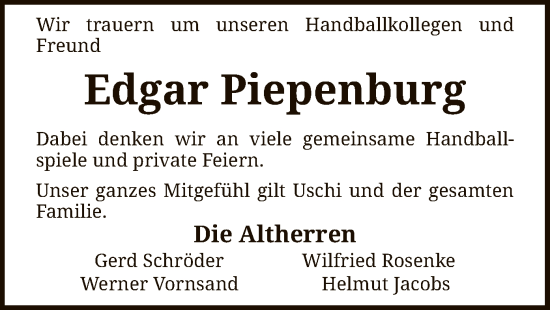 Traueranzeige von Edgar Piepenburg von SYK