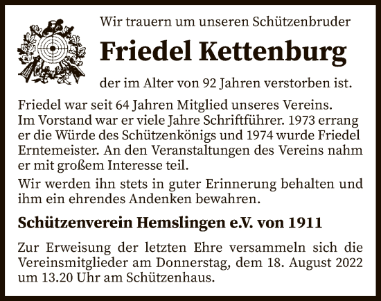 Traueranzeige von Friedel Kettenburg von SYK