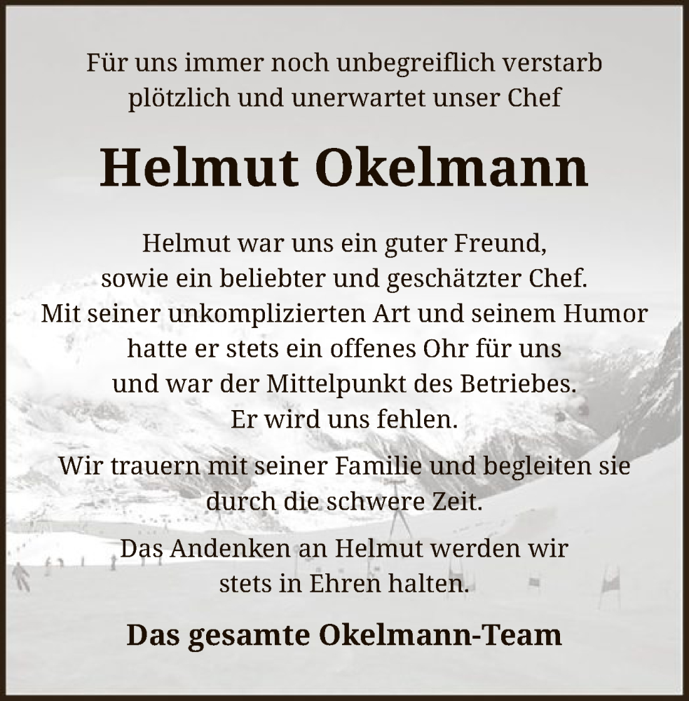  Traueranzeige für Helmut Okelmann vom 13.08.2022 aus SYK