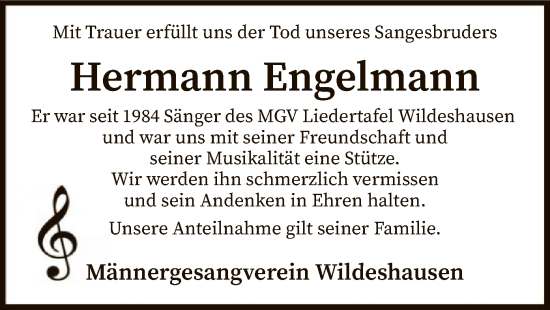 Traueranzeige von Hermann Engelmann von SYK