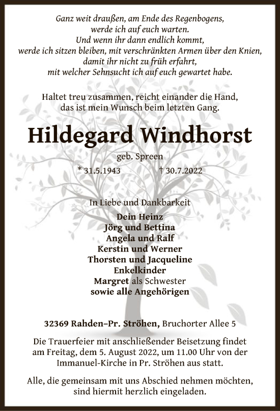 Traueranzeige von Hildegard Windhorst von SYK