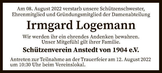 Traueranzeige von Irmgard Logemann von SYK