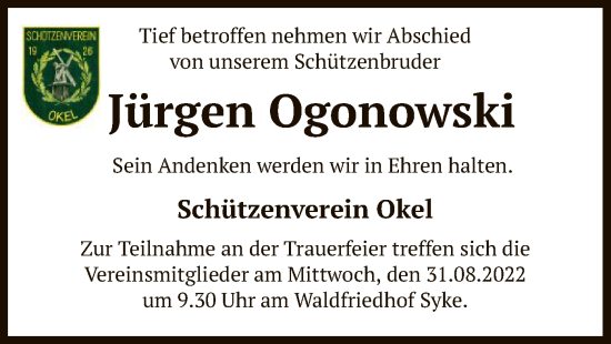 Traueranzeige von Jürgen Ogonowski von SYK