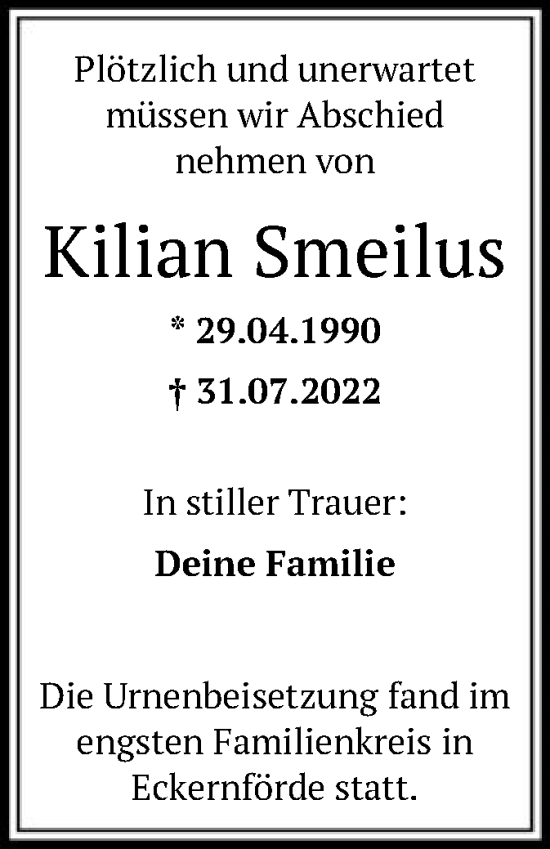 Traueranzeigen Von Kilian Smeilus | Trauer.kreiszeitung.de