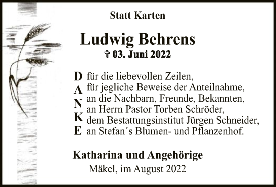 Traueranzeige von Ludwig Behrens von SYK