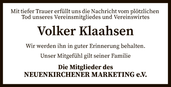 Traueranzeige von Volker Klaahsen von SYK