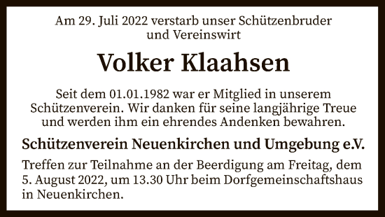 Traueranzeige von Volker Klaahsen von SYK