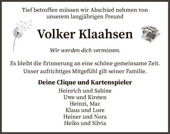 Traueranzeige von Volker Klaahsen von SYK