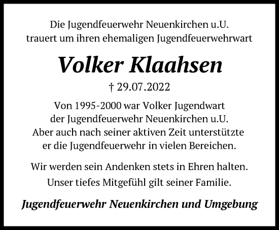 Traueranzeige von Volker Klaahsen von SYK