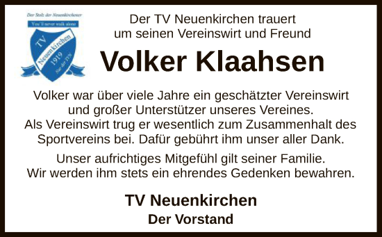 Traueranzeige von Volker Klaahsen von SYK