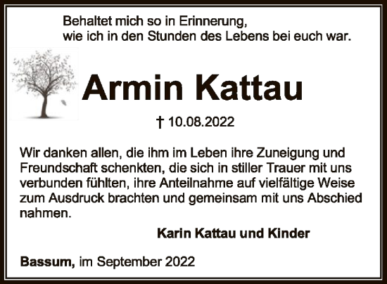 Traueranzeige von Armin Kattau von SYK