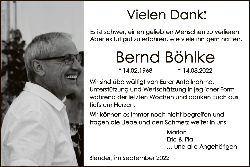  Traueranzeige für Bernd Böhlke vom 24.09.2022 aus SYK