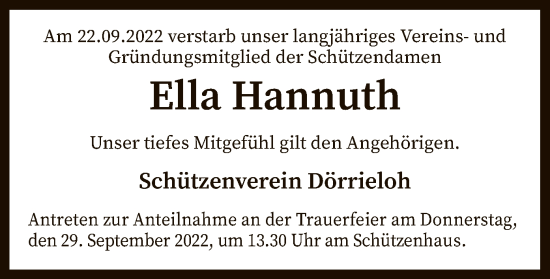 Traueranzeige von Ella Hannuth von SYK