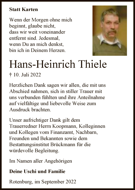 Traueranzeige von Hans-Heinrich Thiele von SYK